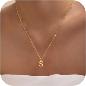 Initial Necklaces for Women Dainty 14k Gold Plated A-Z Letter Pendant Name Neckl